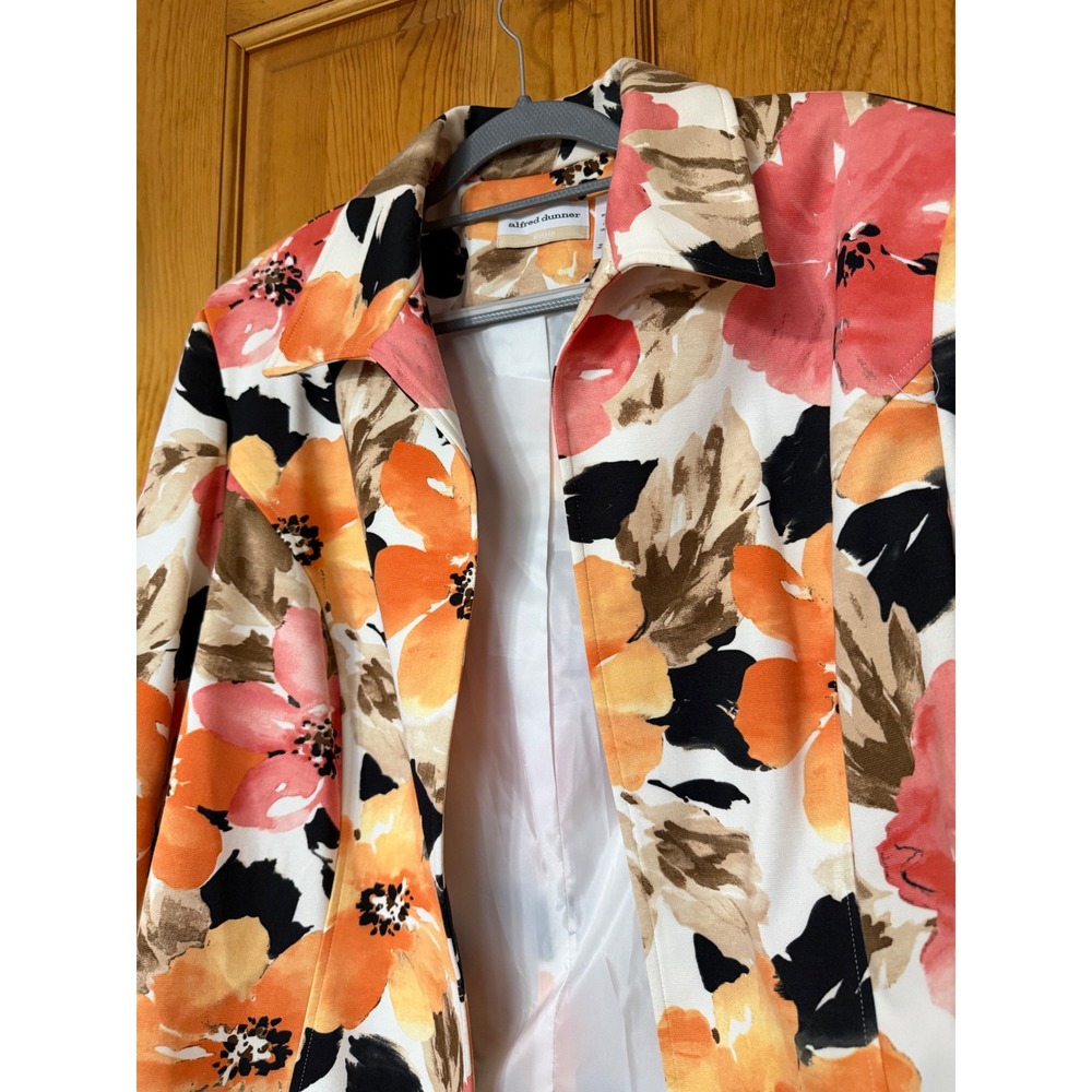 Alfred Dunner Floral Blazer Orange Coral White 3/4 Sleeve Jacket Plus Size 18W - Picture 2 of 5